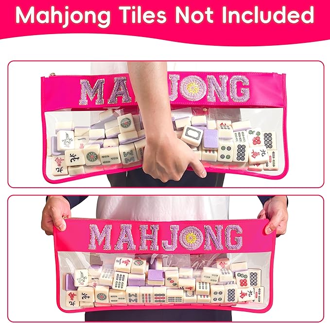 Mahjong Bag – Empty Mahjong Tiles Bag with Zipper, Travel Carrying Bag for Mahjong Tiles & Accessories（Pink）