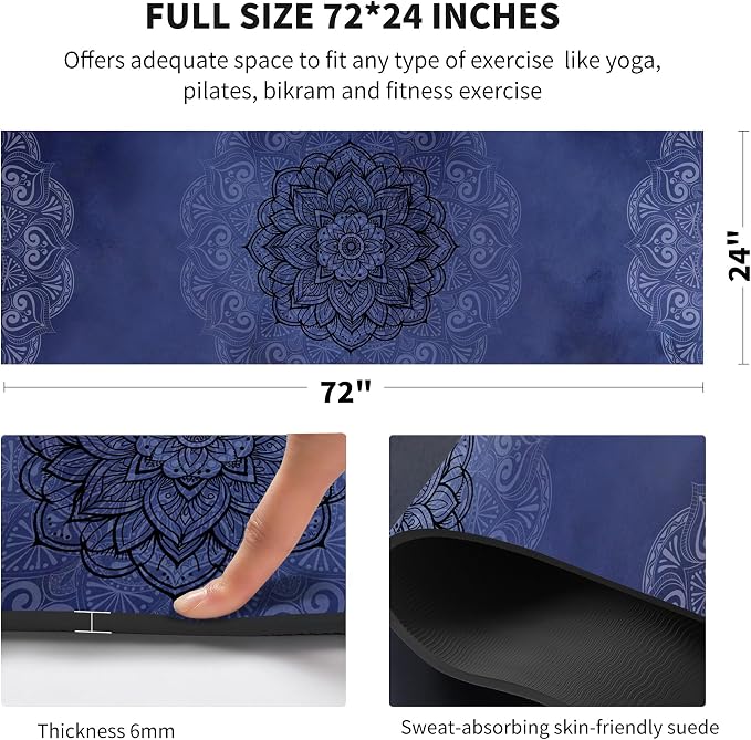 nuveti Yoga Mat Print Extra Thick TPE Non Slip Fitness Exercise Mat with Carrying Bag,72"x24" Extra Thick 6MM Exercise & Workout Mat for Yoga, Pilates Fitness and Floor Exercises