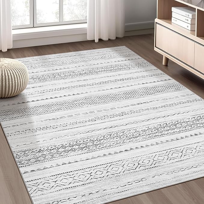 Nakagishi Boho 3x5 Area Rug Living Room Rugs Machine Washable Gray | Soft Underfoot, Stain Resistant, Carpet for Bedroom/Kitchen/Entryway/Hallway, Bathroom Pet & Kid Friendly Moroccan Farmhouse
