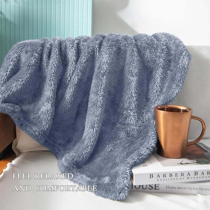 Exclusivo Mezcla Fuzzy Plush Fleece Bed Blanket Twin XL Size, Stone Blue | 90x66 Inches, Super Soft and Cozy Bed Blanket, Fluffy Blanket for Bed, College Dorm Room Essentials, All Season