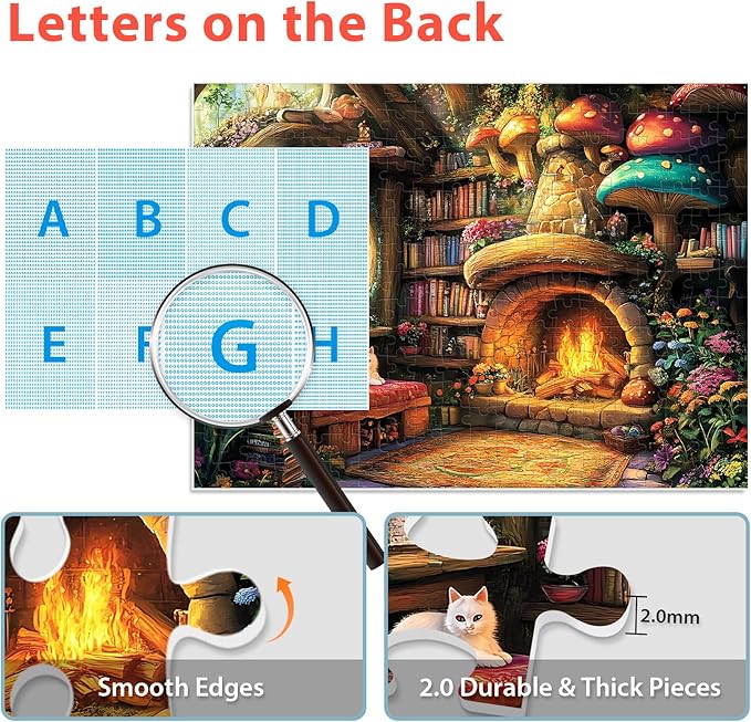 300 Pieces Puzzle for Adults | Mushroom Cat Flower Puzzle Recycled Cardboard Large Piece Jigsaw Puzzles 300 Pieces | Challenging Puzzles Game Home Decor Party Gift for Adult Kids Seniors 20.5*15 inch