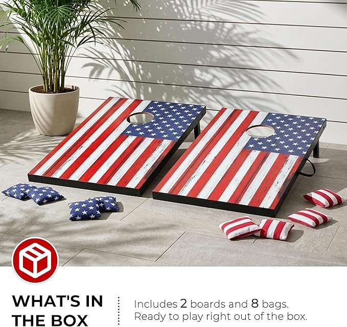 Portable Cornhole Board Set - Premium MDF Wood Corn Hole Game with 8 Regulation Bean Bags, for Backyard, Camping, and Outdoor Tailgating - Choose 3x2' Tailgate or 4x2' Regulation Size