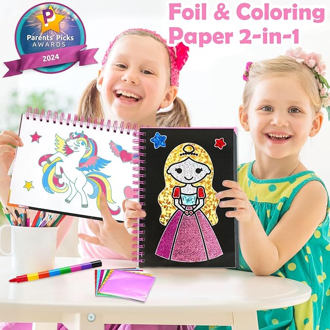 FUNNYB&G Foil Art Crafts for Kids Ages 4-8: Valentines Crafts for Kids 2026,Birthday Gift for Girls,Art and Crafts Supplies,Party Favors,Creative Toys for Girls Boys 4 5 6 7 8 9 Years Old(Princess)
