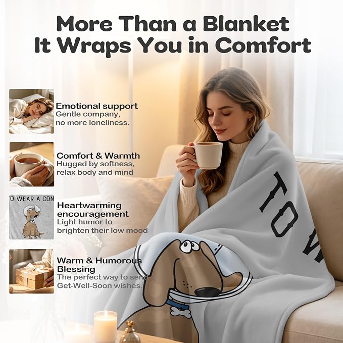 Get Well Gifts for Women/Men After Surgery Gray Blanket 50"x60" | Feel Better/Get Well Soon Gifts for Women, Surgery Recovery Gifts for Men, at Least You Dont Have to Wear A Cone