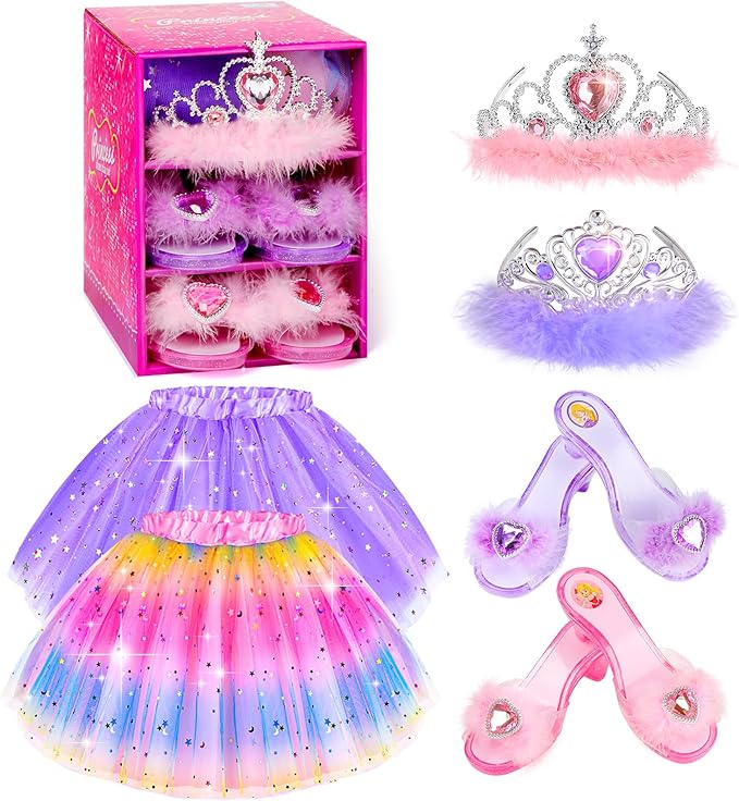 Kids Princess Dress Up Clothes for Little Girls, Pretend Play & Dress Up Costume Set for 3-6 Toddler Little Girls