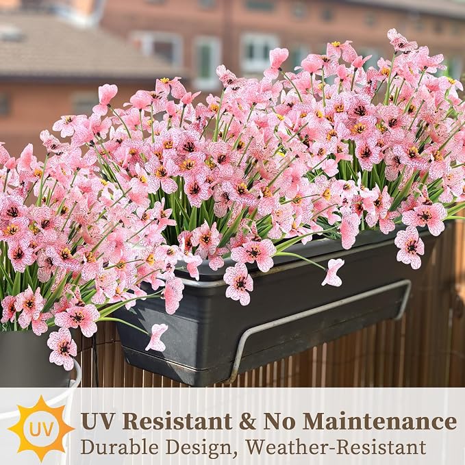 ColoPlay 24 Bundles Peach Artificial Flowers for Outdoors, Fake Flowers | Fake Plants Outdoors, UV Resistant Faux Flowers for Indoor Outside Garden Porch Window Box Home Wedding Farmhouse