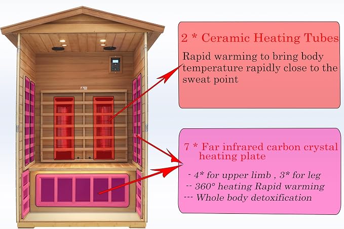 LTCCDSS Outdoor Ceramic Sauna 2 Person, Mahogany Far Infrared Sauna, Low EMF Sauna Room for Home,Withstand Outdoor Temp -10℉-149℉,Chromotherapys | Bluetooth Speakers
