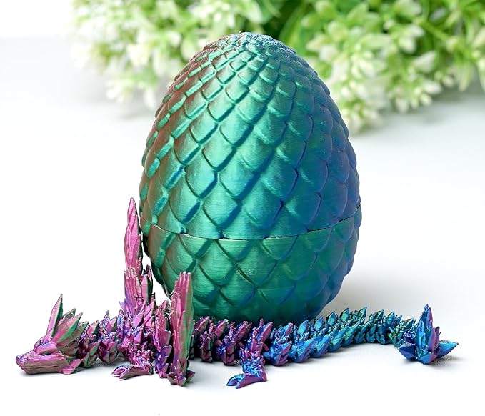 3D Printed Dragon Egg with Wing,Little Dragon Inside Egg,Flexible Realistic Articulated Animal Fidget Toys,Mystery Figurines Gifts for Easter,Executive Desk Funny Décor and Festival Collectible (RGB)