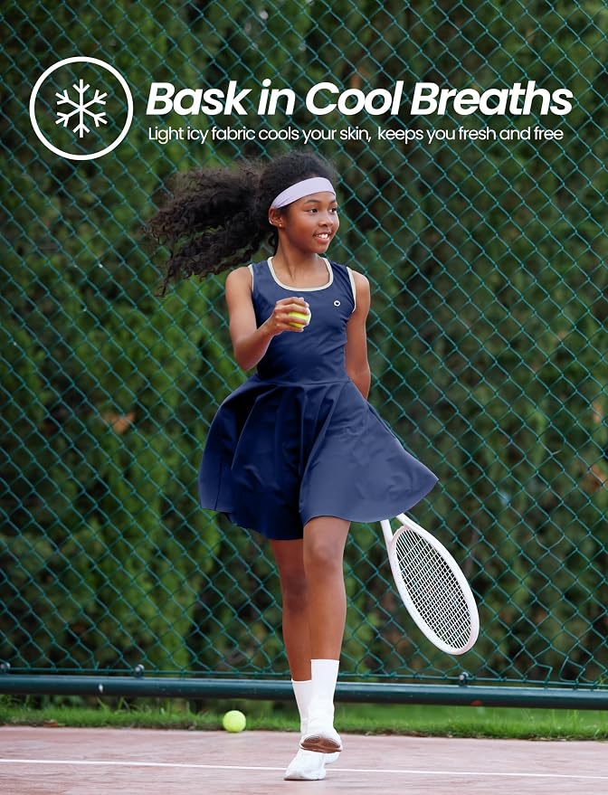 PATPAT Girls Athletic Dress Tennis Summer Outfit with Headband & Shorts | Quick-Dry RapidAir-C Fabric, Lightweight Breathable Golf Dress, Sweat-Wicking 2 Piece sets, Two Hidden Pockets