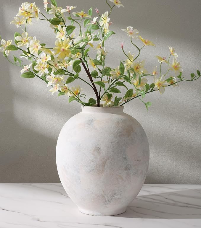 Starttag Large Ceramic Vase, 9.8 inch Rustic Farmhouse Flowers Vase for Home Decor, Sandstone Texture Round Pottery Tall Vase Indoor for Table Living Room Decor, Wabi Sabi