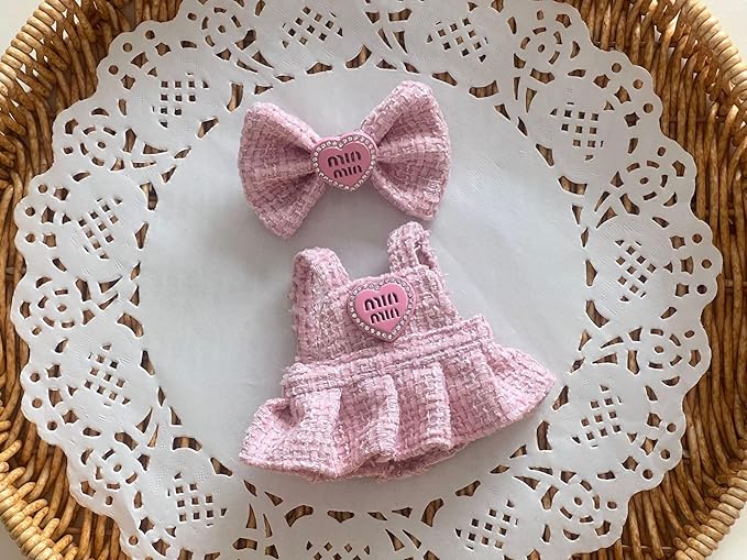 15-17cm Doll Clothes for Labb Rabbit Bunny, Luxury Chic Doll Clothing Bowknot+Dress+Handbag ,Fashionable Elegant Outfit for Dress up, Doll Costume Cosplay Fashion Dresses -Pink