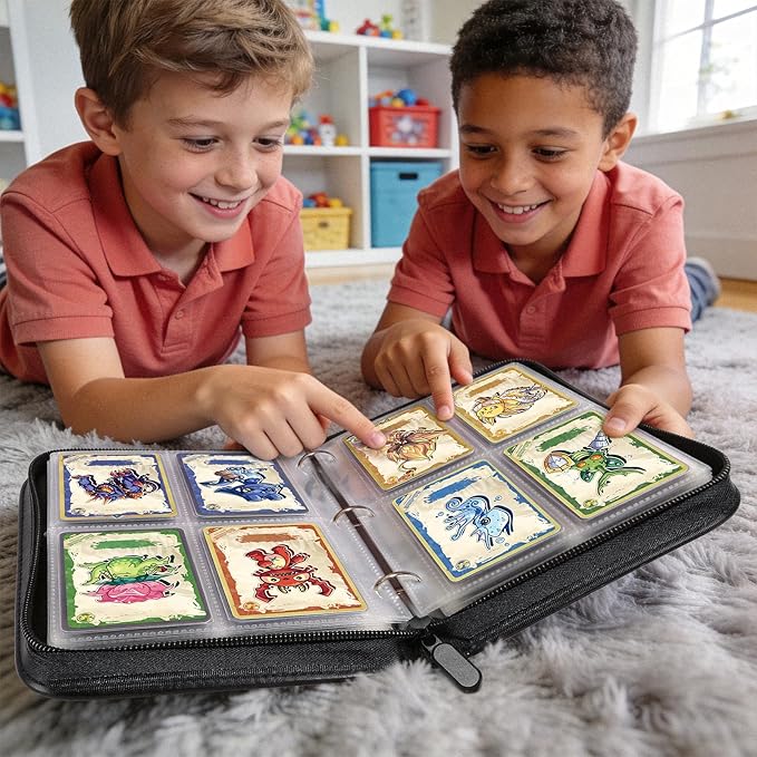 Trading Card Binder 4 Pocket, Waterproof PU 400Pockets Card Holder, Portable Zippered Collectible Game Card Albums Gifts for Boys and Girls, Trading Card Album for MTG/TCG/Card Holder Gift