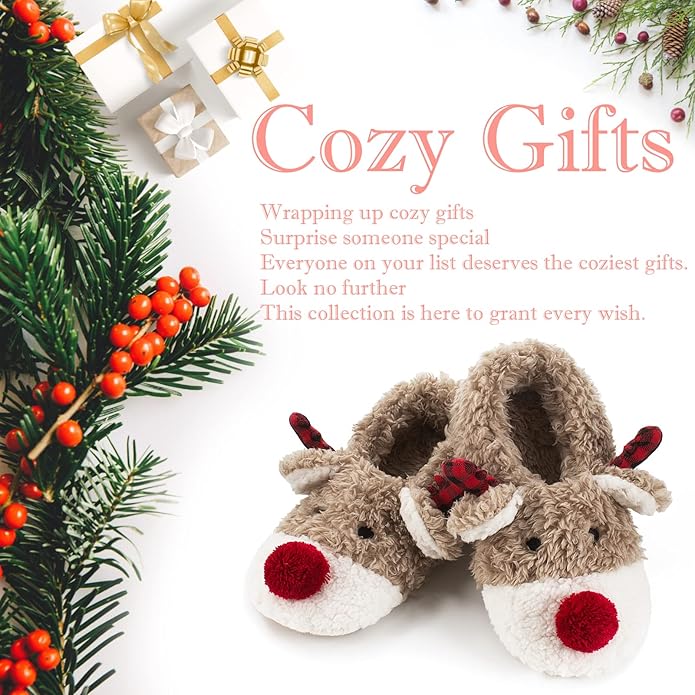 Cute Animal House Slippers, Warm Fuzzy Slipper Socks with Grippers Non Slip, Cozy Funny Gifts