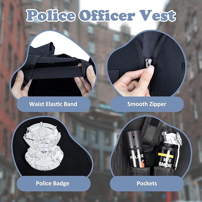 14Pcs Halloween Police Costume for Kids, Pretend Play Swat Vest with Toys Accessories, Role Play Cop Costumes Outfit Dress up Set for 4-6 6-8 Ages, Boys Halloween Costume