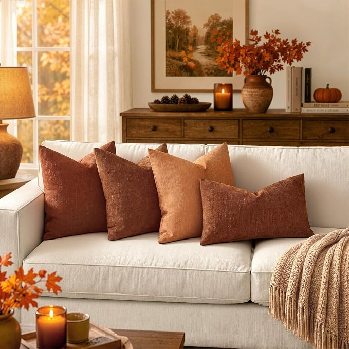 MIULEE Pack of 2 Decorative Linen Burlap Pillow Covers Fall Farmhouse Boho Accent Pillowcases for Sofa Car Couch Bedroom Living Room Decor 18x18 Inch Burnt Orange