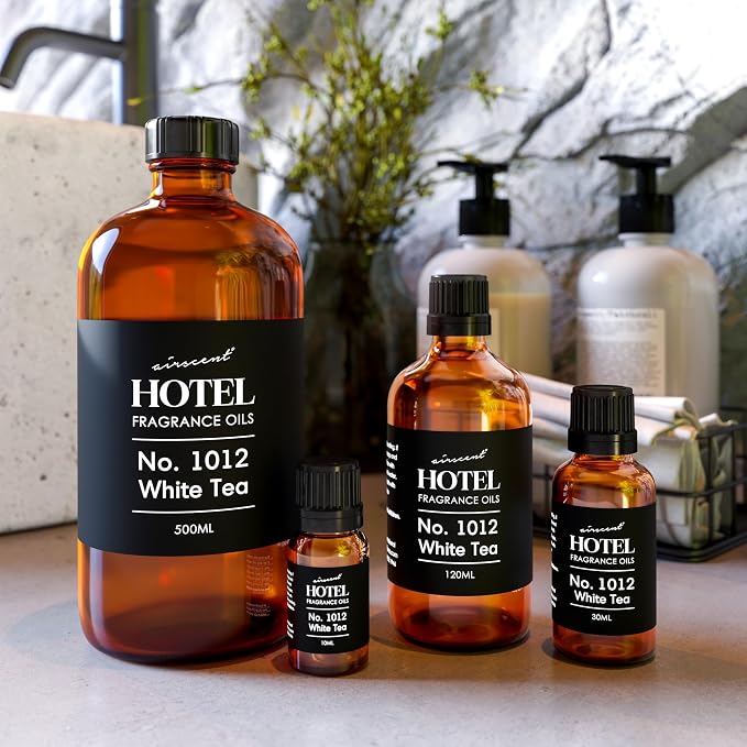 AirScent Hotel Diffuser Oil No. 1012 - The White Tea Hotel Scent - 120 mL | Premium Fragrance Oil for Ultrasonic and Waterless Diffusers and Crafting - 4 fl oz Dropper Bottle - Hotel Scent Dupe