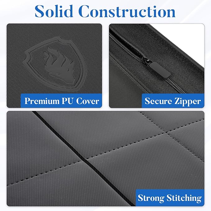 Premium Zip Card Binder 12 Pocket, Fabmaker 912 Pockets Trading Card Binder, PU Zipper Card Collection Album, Sturdy Side-Loading Card Book Holder for Game & Sports Cards, Green