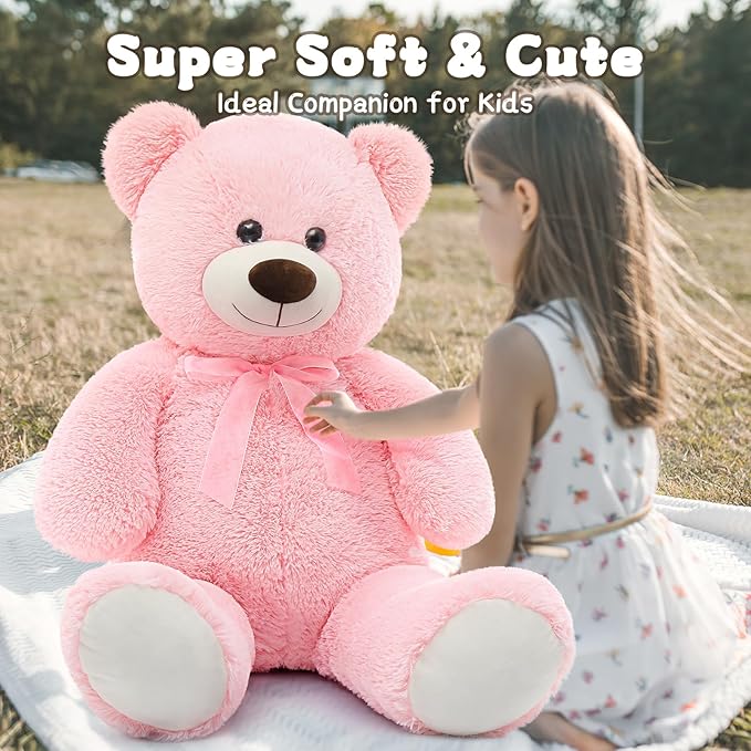 MorisMos Giant Teddy Bear Stuffed Animal 3ft-36 inch Big Pink Teddy Bear for Girlfriend Boyfriend Wife Mom Fiancée Valentine's Gift,Large Stuffed Bear for Baby Shower Birthday Christmas Decor,Pink