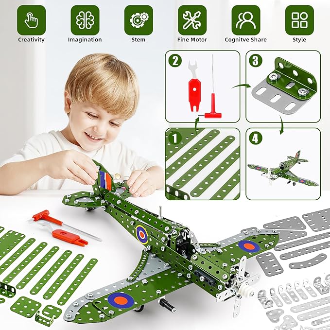 Model Airplane, Assembly Building Set 1:32 Scale Airplane Model Metal Toys, STEM Projects for Kids Ages 8-12, DIY Education Airplane Metal Model Kits