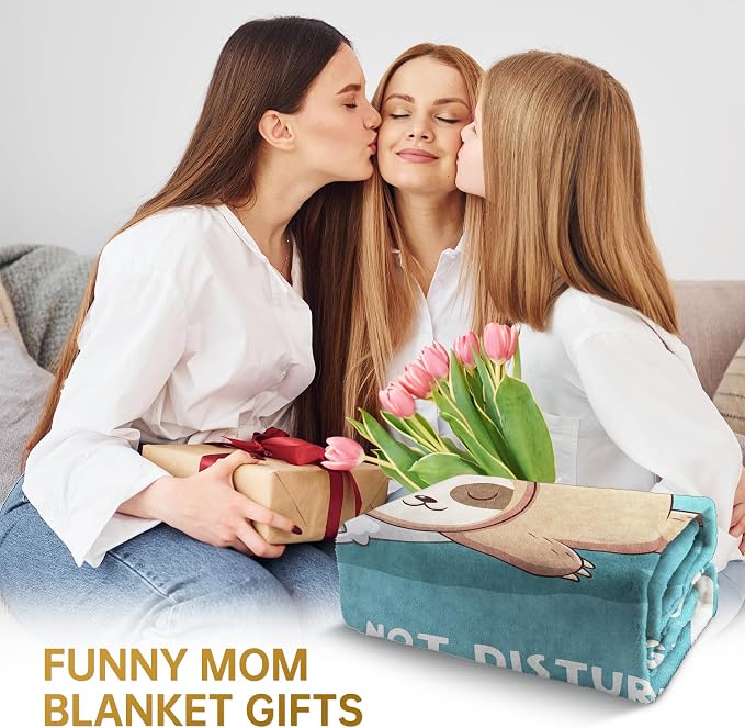 Leebbsin Funny Gifts for Mom, Birthday Gifts for Mom from Daughter Son | Mom is Charging Sloth Blanket, 60" x 80", Cyan, Mom Gift for Christmas Mothers Day, Soft Sloth Throws Blanket for Mother