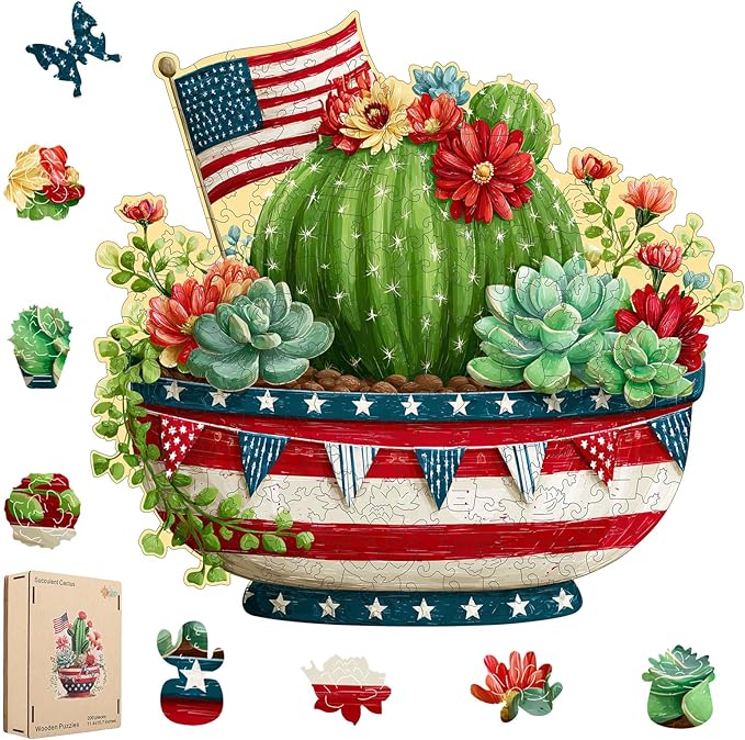 MEATRN Globular Succulent Cactus Wooden Puzzles - Premium Wood Puzzles for Adults, Botanical Art Display Puzzle, Pieces Fit Together Perfectly, Home Decoration, 497 Pcs, 17.3X 16.3in