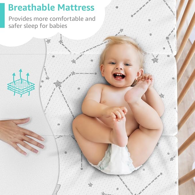 YENING Trifold Pack and Play Mattress Pad Foldable 38x26 Waterproof Baby Mattress for Pack N Play Matress Topper Breathable