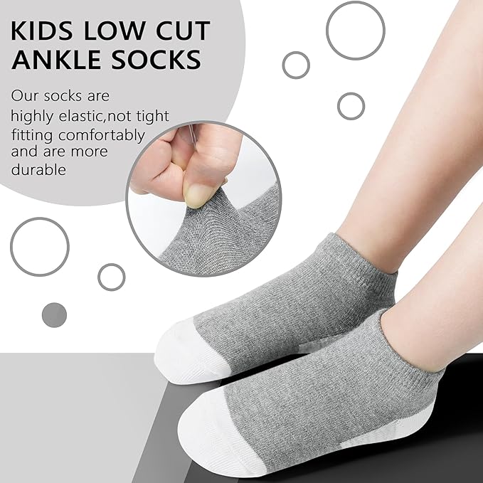 ZERULETS Kids Socks, 20 Pairs Ankle Low Cut Short Athletic Socks for Boys Girls Toddler 1-13 Years