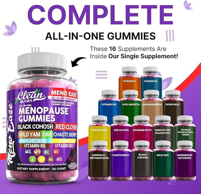 Menopause Supplement for Women Gummies with Black Cohosh, Wild Yam, DIM, Magnesium, Red Clover Chasteberry for Hormone Balance Relief Night Sweats Mood Plus Bergamot, Vitamin D3, Vitamin B6 B12