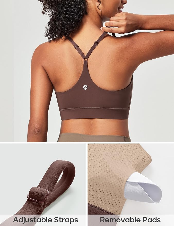 Heathyoga Sports Bras for Women Adjustable Strappy Sports Bra Y-Back Low Impact Racerback Workout Bra with Removable Pads