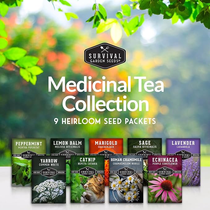Medicinal Tea Herb Seeds for Planting | 9 Varieties - Survival Garden Seeds | Grow Herbal Teas, Natural Remedies – Home Apothecary Garden Kit – Heirloom, Non-GMO Herbs