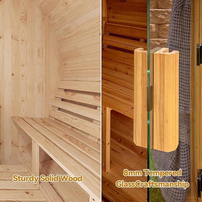 Large Capacity Outdoor Wooden Traditional Barrel Sauna for 4-6 Person Steam & Dry Heat Sauna with 6KW Heater, Sauna Stones, Thermometer – Spacious Bucket-Style Design for Backyard & Family Gatherings