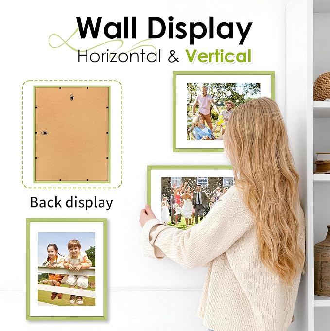 FIXSMITH 11x14 Picture Frame 2 Pack, Green Photo Frame with HD Plexiglass, Display Pictures 8x10 with Mat or 11x14 Without Mat, Black Picture Frames Collage Wall Decor, Gallary Wall Frame