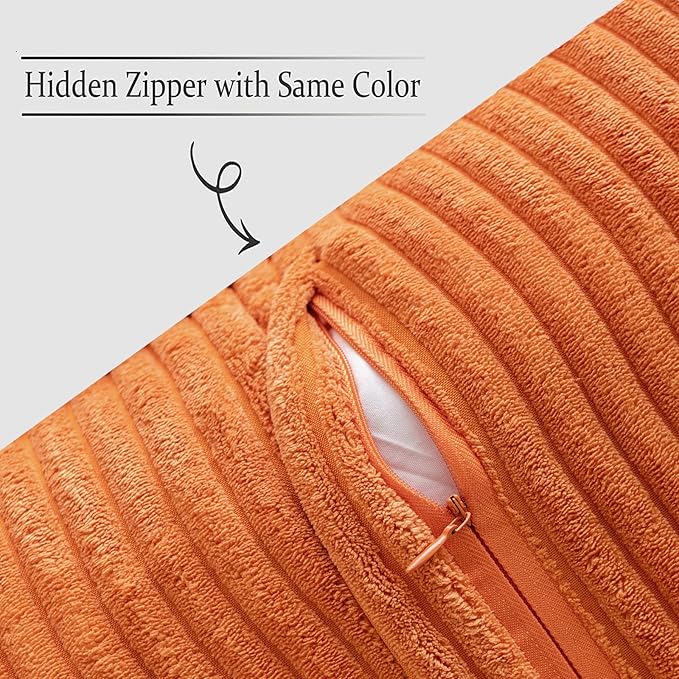 MIULEE Fall Orange Decorative Throw Pillow Covers for Couch Bed Livingroom 16x16 Inch Set of 2 Boho Accent Throw Pllows Broadside Striped Patchwork Soft Corduroy Pillowcases