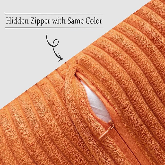 MIULEE Fall Orange Decorative Throw Pillow Covers for Couch 20x20 Inch | 2 Pack, Boho Broadside Striped Patchwork Pillow Covers, Soft Corduroy Cushion Cases, For Sofa Bed Livingroom Home Decor