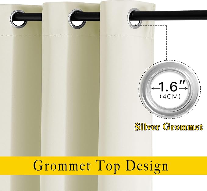 NICETOWN Room Darkening Curtains and Drapes 54 inch Long - Grommet Energy Saving Thermal Insulated Light Blocking Window Treatments for Bedroom (Beige, 1 Pair, W37 x L54)