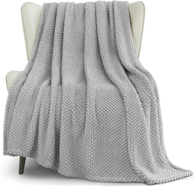 Whale Flotilla Extra Large Soft Fleece Throw Blanket for Couch | 50x70 Inch, Light Grey, Suitable for Sofa Chair Bed, Fluffy Fuzzy Jacquard Blankets for All Season, Lightweight and Cozy