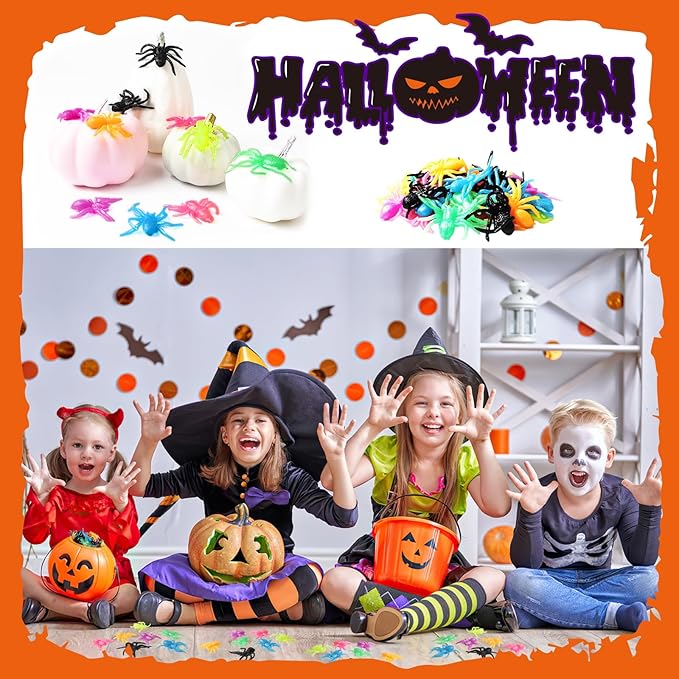 50pcs Halloween Stretchy Spider Toys,Assorted Color Stretchy Spider Squishy Sticky Toys for Trick or Treat Goodies Bags Filler Classroom Rewards