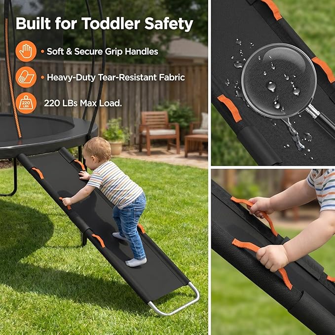Gardenature Trampoline Slide Universal Trampoline Ladder with Handles for Toddler Strong Tear Resistant Fabric Climber Trampoline Accessories for Kids