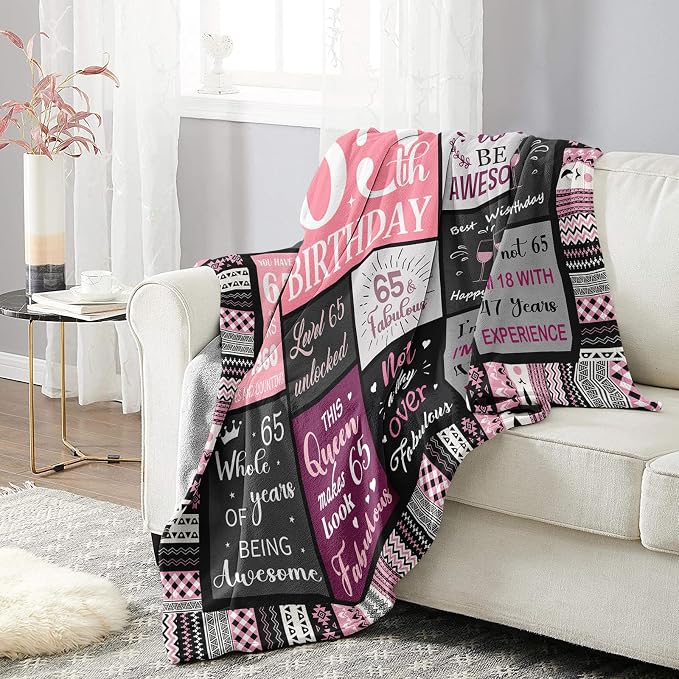 Ivivis 65th Birthday Gifts for Women Throw Blanket 60”x50”, Happy 65th Birthday Decorations for Women, 1961 Bday Gift for 65 Year Old Woman Mom Grandma Friend