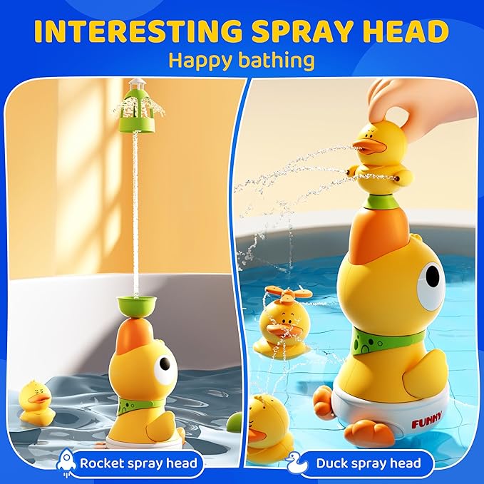 Baby Bath Toys, Baby Bath Shower Head for Bathtub with 4 Adjustable Sprayer, Control The Flow Rinser Babies with 3 Squirting Ducks for Newborns, Toddlers Kids in Bathtub Sink