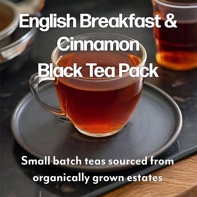 Maud's Organic Cinnamon Black Tea & Organic English Breakfast Black Tea Pods Bundle, 46 ct, Single Serve Tea Pods – 100% Gourmet Blended Tea Leaves, Compatible with Keurig K Cups Maker