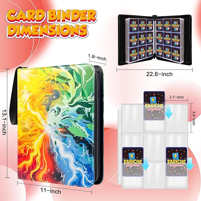 Trading Card Binder for TCG Cards, 9-Pocket Portable Card Collector Ablum Holder Book Fits 900 Cards with 50 Removable Sleeve, Waterproof Card Binder Display Storage Carrying Cases for TCG-Storm