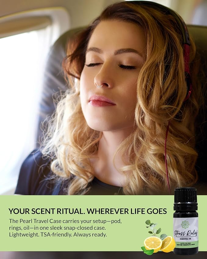 Essence Pearl Travel Case | Stress Relief Essential Oil | Aromatherapy Nasal Diffuser & Essential Oil Carrying Case | Lavender & Copaiba Blend | Travel-Friendly Kit | White Pod