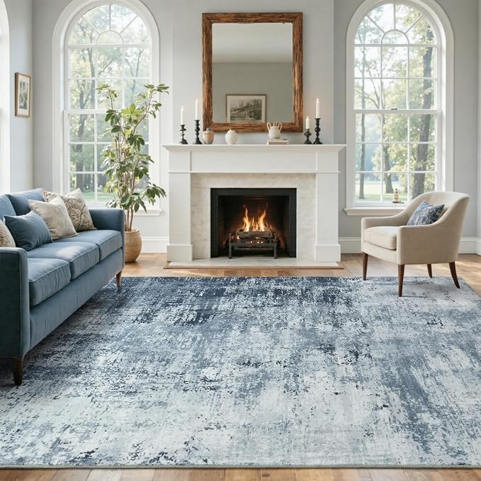 5x7 Ft Area Rugs for Living Room, Soft Non-Slip Washable Rugs Modern Abstract Pattern Carpet for Bedroom Indoor Floor Nursery Home Decor (Blue)
