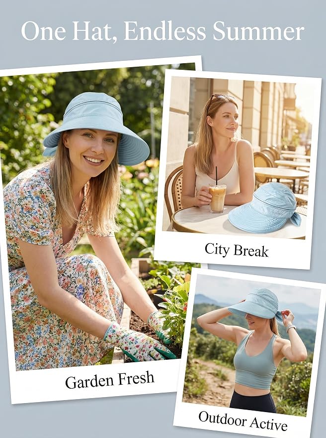 2-in-1 Women’s Sun Visor Sun Hat Zipper Off Ponytail Friendly, Lightweight Quick Dry, Summer UV Protection
