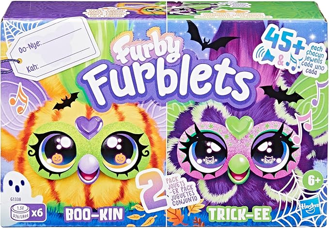 Furby Furblets 2 Pack of Fall Edition Mini Friends Trick-Ee & Boo-Kin, Electronic Plush Toys, Multicolor, Back to School Gifts, Ages 6+ (Amazon Exclusive)
