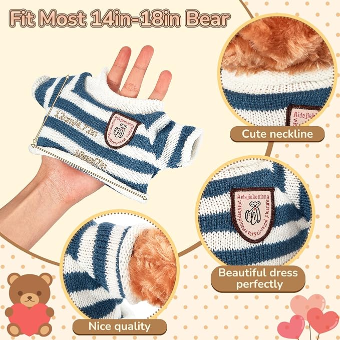 Sratte 8 Pcs Doll Clothes Plush Bear Clothes Cute Stuffed Animal Doll Accessories Bear Sweater Outfit Fit Most 14-18 Inch Bears Animal Plush Dolls Stuffed Toys