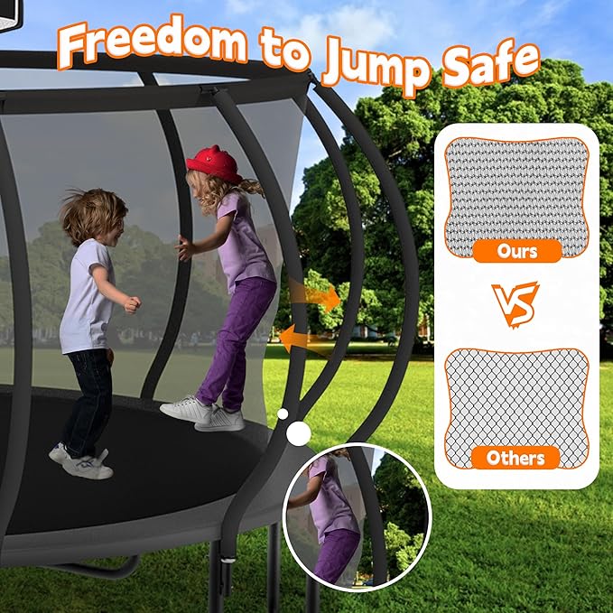 DeepRoar 2026 Upgraded 8/10/12/14/15/16FT Pumpkin Tranpoline for Kids, Heavy Duty 1500LBS Outdoor Tranpoline Set with Basketball Hoop, Light, Sprinkler & Socks, Recreational Trampolings, ASTM Approved