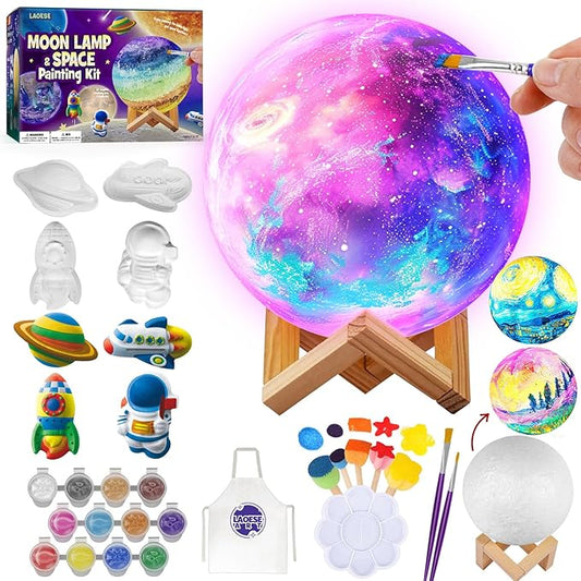 Paint Your Own Moon Lamp Kit, Cool Gifts DIY 3D Moon Night Light, Arts and Crafts for Kids Ages 8-12，Space Art Supplies Craft Kits, Girls Boy Birthday & Christmas Gifts Ages 3 4 5 6 7 8 9 10 11 12+