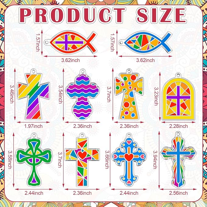 30 Sets Cross Suncatchers Window Art Kits, Sunday School Christian DIY Sun Catchers Bulk Religious Crafts Paint Your Own Cross Window Ornaments for Boys Girls Home Classroom Party Decor